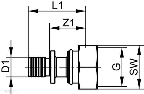 Соединение прямое с внутренней резьбой (накидная гайка, Евроконус) ТЕСЕ Соединение прямое с внутренней резьбой (накидная гайка, Евроконус) ТЕСЕ