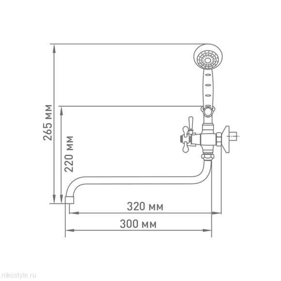 Смеситель для ванны Klip 707 с аксессуарами, крестообразный маховик