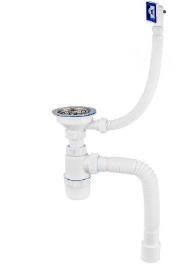 Сифон "Элит" с нержавеющей чашкой Ø112 мм, с переливом, с гофротрубой L800 мм (3½"- Ø40/50 ) Сифон "Элит" с нержавеющей чашкой Ø112 мм, с переливом, с гофротрубой L800 мм (3½"- Ø40/50 )