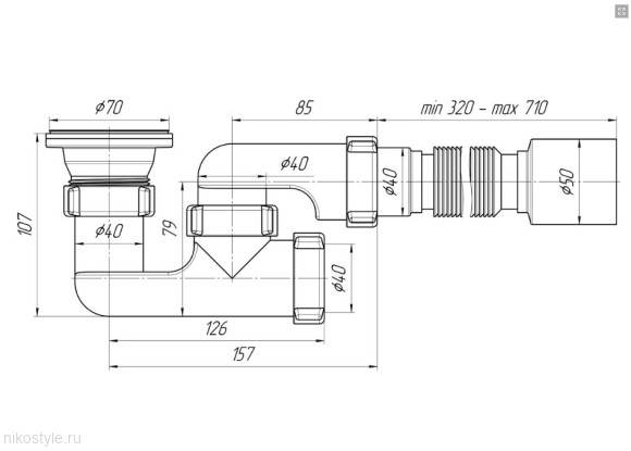 Сифон АНИ для душевого поддона  1 1/2"  с гибкой трубой  40/50мм