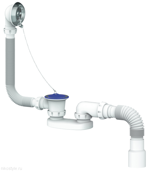 S12 Сифон для ванны и глубокого поддона винт.6х40 с переливом и гибким соединением д.40х40/50 400мм
