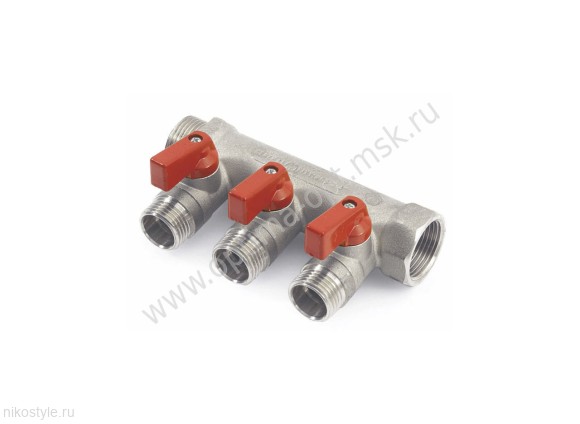 Коллектор 3/4" х 1/2" с шар. кран. 3 вых. никель GF ИТАЛИЯ Коллектор 3/4" х 1/2" с шар. кран. 3 вых. никель GF ИТАЛИЯ