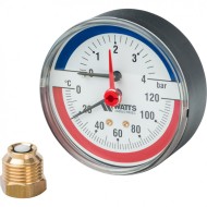 Термоманометр 1/2" НР аксиальный, Tmax=120°С, 10 бар, Watts (80 мм)  Термоманометр 1/2" НР аксиальный, Tmax=120°С, 10 бар, Watts (80 мм)